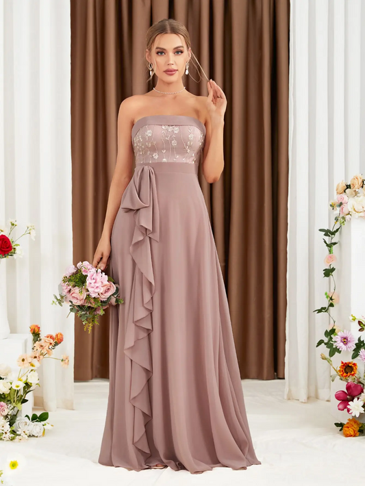 Women's Strapless Chiffon Maxi Dress
