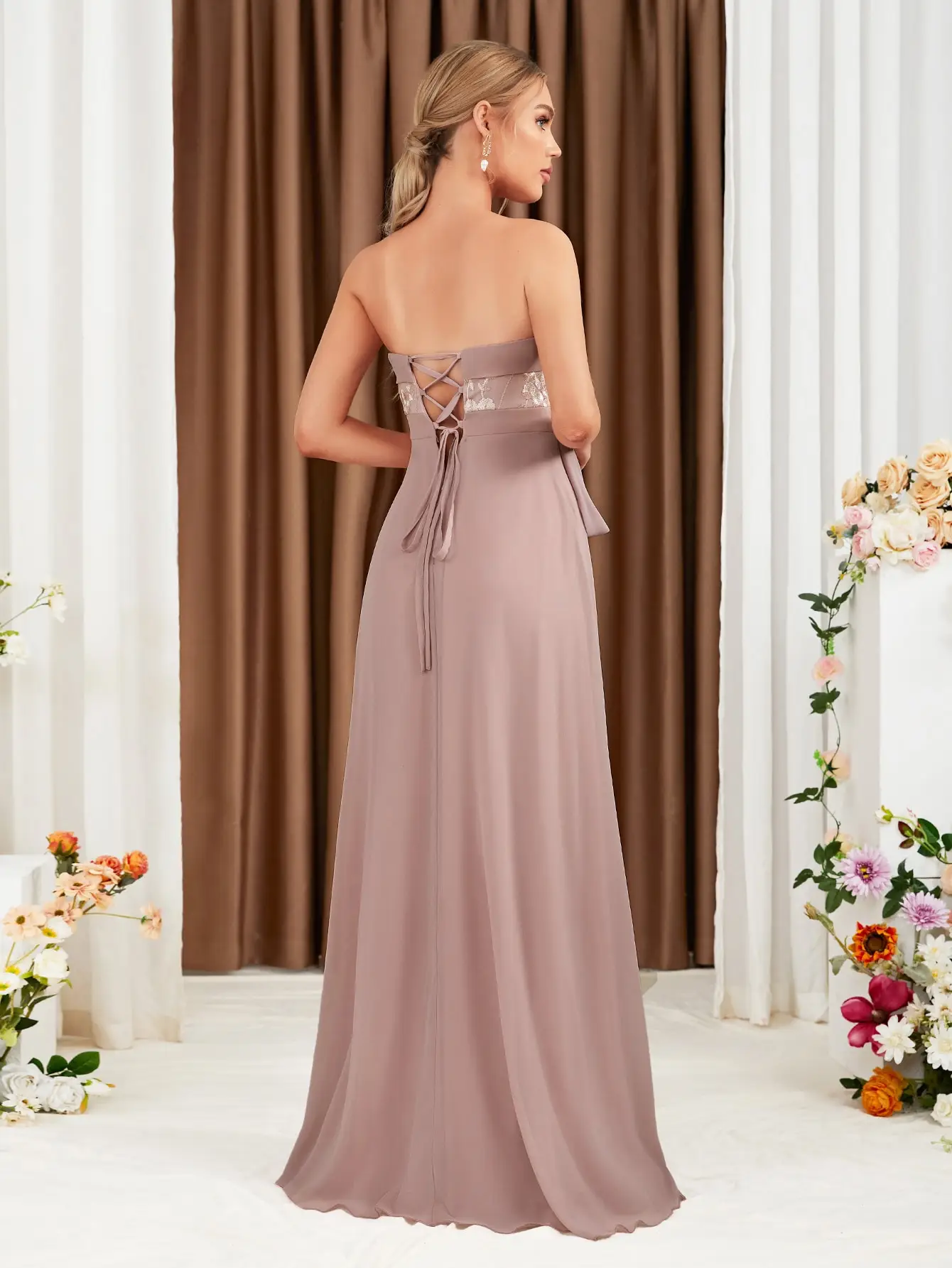 Women's Strapless Chiffon Maxi Dress